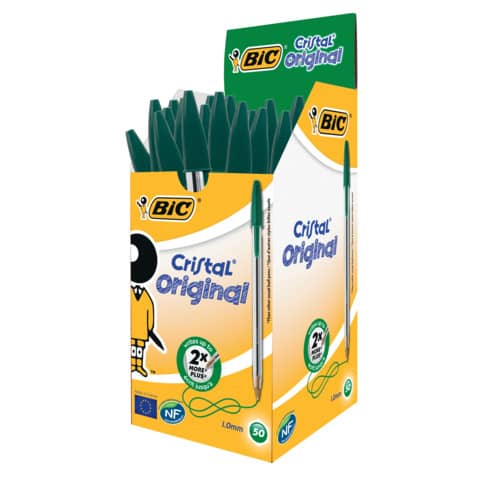 Penna a sfera BIC Cristal M punta 1 mm verde Conf. 50 pezzi - 8373629